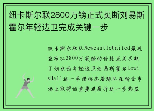 纽卡斯尔联2800万镑正式买断刘易斯霍尔年轻边卫完成关键一步 纽卡斯尔联2800万镑正式买断刘易斯霍尔年轻边卫完成关键一步
